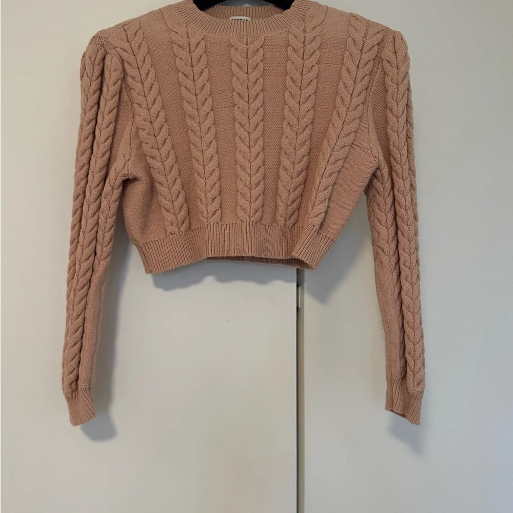 Cable Knit Cropped Sweater - Dusty Blush Rose Pink from Aritzia - Picture 1 of 5